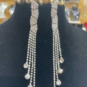 Silver long diamond earrings!!!